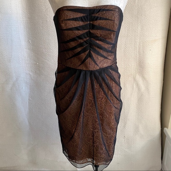 Rocker Luxe 8/10 Strapless Mesh Lace Party Midi Dress Glam Cocktail Semiformal - Picture 8 of 8